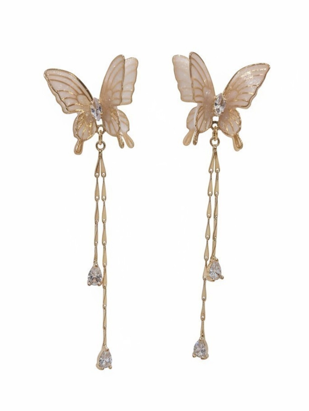 🦋▪️Piper K ▪️cubic Zirconia Hand Painted Gold Butterfly Drop Dangle Earrings